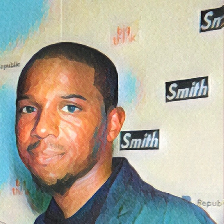 Andre Smith in photo made to look illustrated in front of a white wall reading Smith Smith Smith